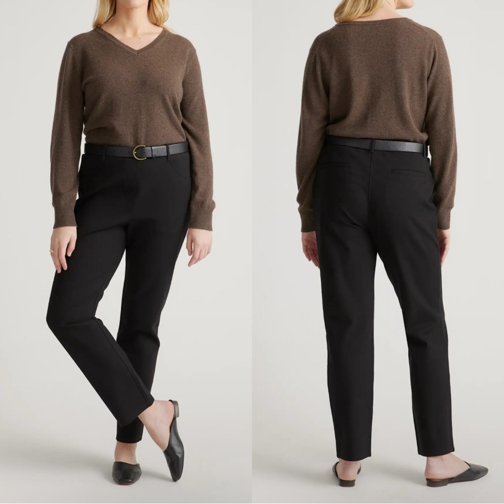 Quince Black Ultra Stretch Ponte Straight Leg 4 Pocket Pants NWT Small TALL Work